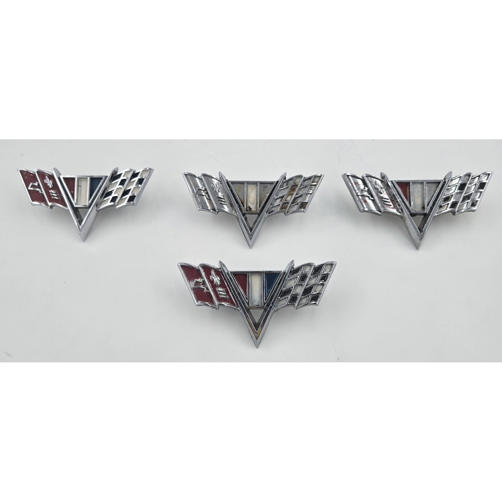 Chevrolet Corvette Emblem Set C3 Silver Red Blue Cross Flags 3840318 Vintage 4pc